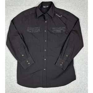 Most Official Seven Shirt Mens Large Black Solid Button Front Pockets Casual